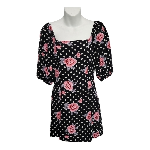 Forever 21 Dresses & Skirts - Forever 21 Polka Dot Dress Black Pink Flowers Girlhood Core Size M